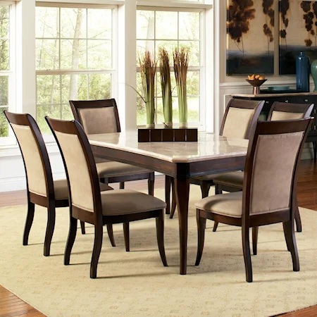 7-Piece Rectangular Marble Table and Upholstered Side Chair Dining Set