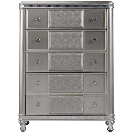 Glam Five Drawer Chest with Acrylic Crystal Accents