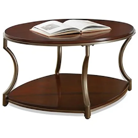 Transitional Round Cocktail Table with Shelf