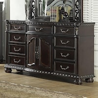 Traditional 9 Drawer Dresser with Center Doors