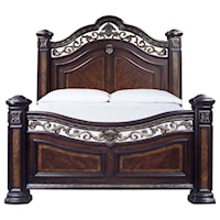 Traditional Queen Bed with Metal and Gold Accents