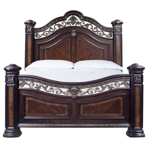 Traditional Queen Bed with Metal and Gold Accents