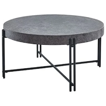 Contemporary Round Cocktail Table with Faux Concrete Top