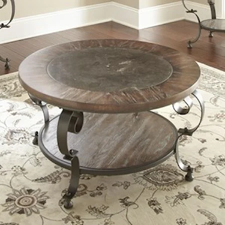 Scroll Legged Round Cocktail Table With Bluestone Insert