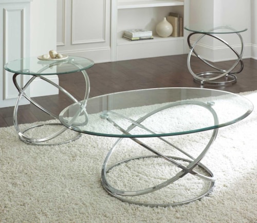 3 Piece Occasional Set with Geometric Metal Bases