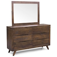 Mid-Century Modern Rustic Dresser and Mirror Combination with 6 Drawers