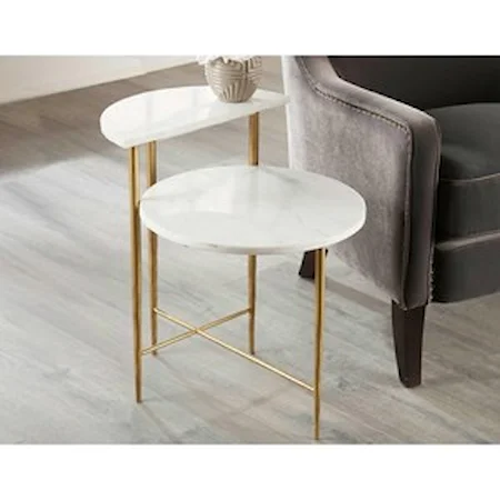 Glam End Table with Multi-Level White Marble Top
