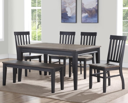 Casual Six Piece Dining Set with Bench