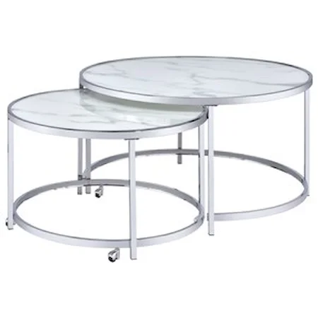 Contemporary Nesting Cocktail Tables with Faux Marble Glass Top