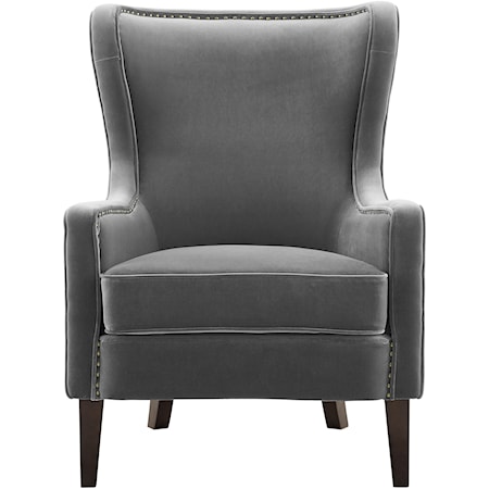 Transitional Wing Back Velvet Accent Chair w/ Nailhead Trim