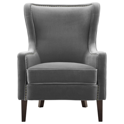 Transitional Wing Back Velvet Accent Chair w/ Nailhead Trim
