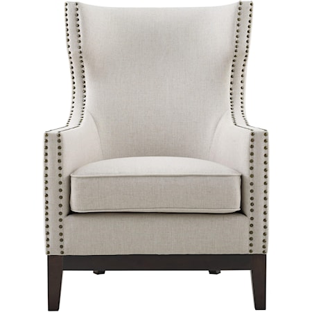 Transitional Linen Accent Chair with Brass Nailhead Trim