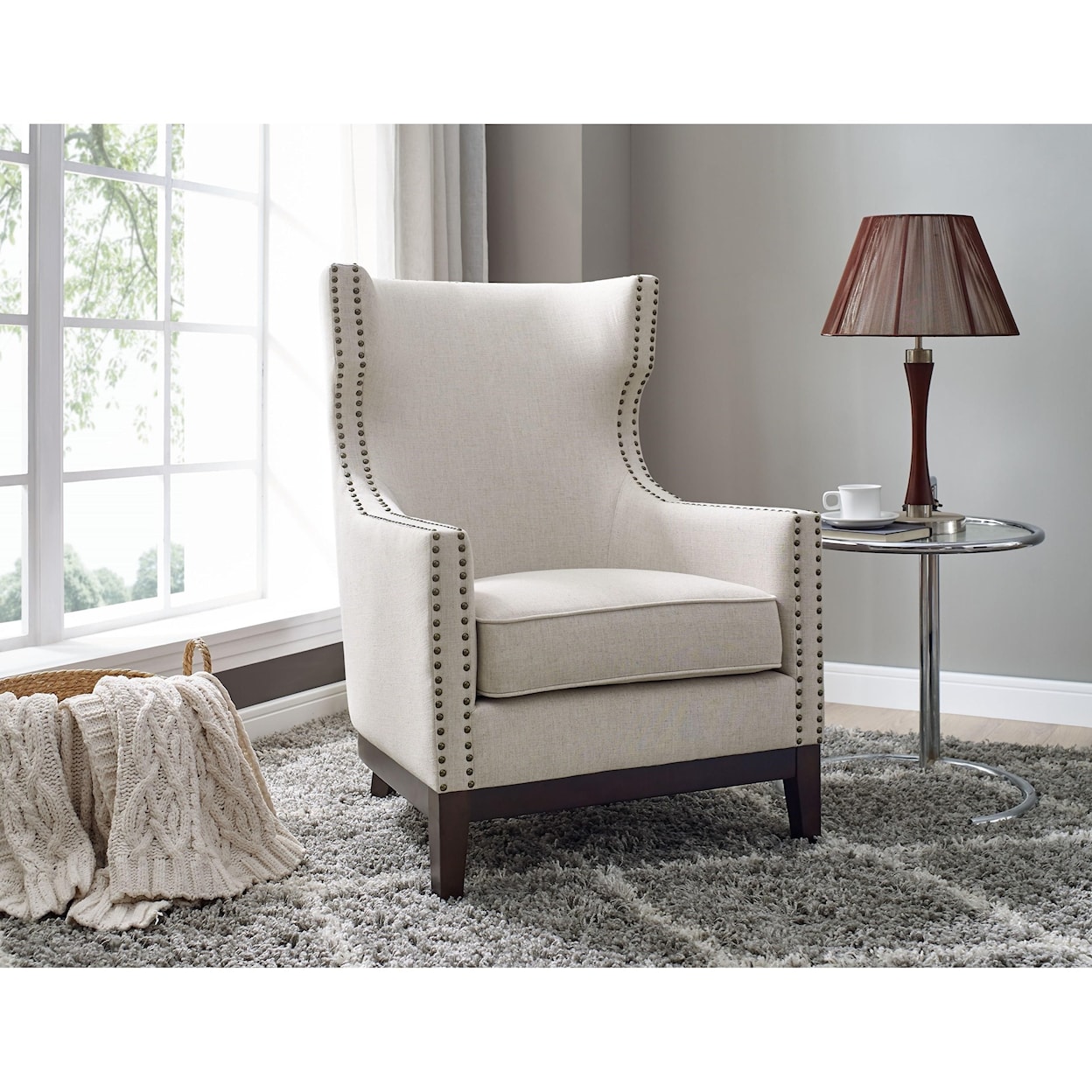 Steve Silver Roswell Linen Accent Chair with Brass Nailhead Trim