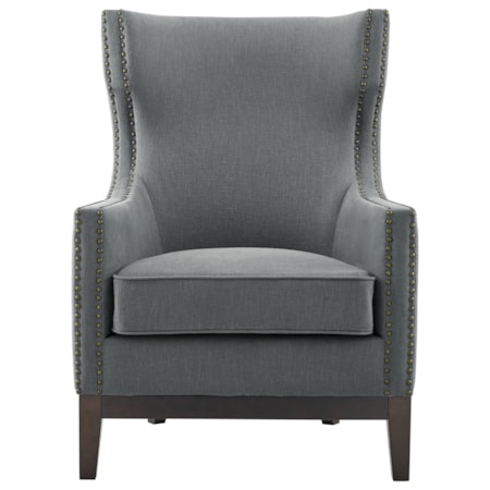 Linen Accent Chair with Brass Nailhead Trim
