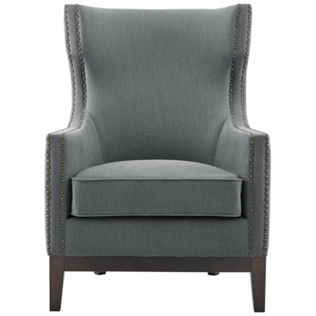 Linen Accent Chair with Brass Nailhead Trim
