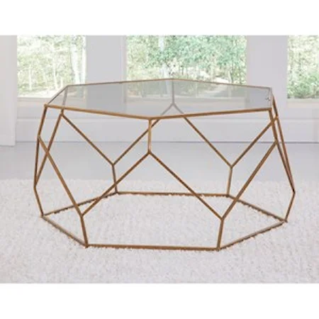 Glam Hexagonal Cocktail Table with Tempered Glass Top