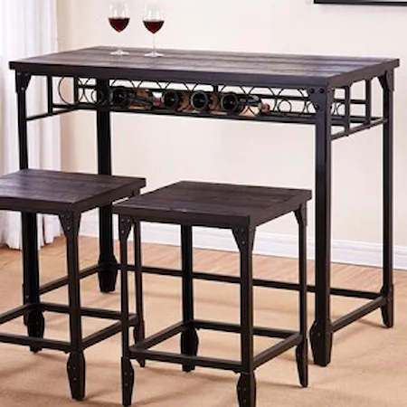 Industrial Style Counter Table with Wine Rack