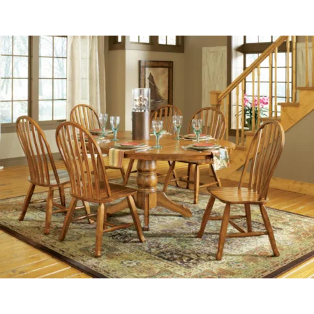7-Piece Cottage Oval Pedestal Table & Wheelback Side Chair Set