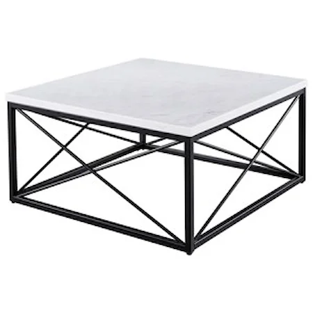 Contemporary White Marble Top Square Cocktail Table
