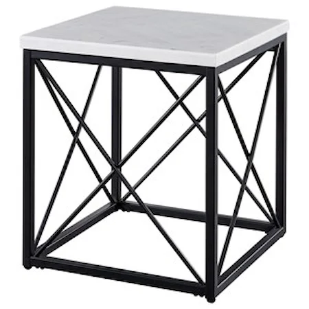 Contemporary White Marble Top Square End Table