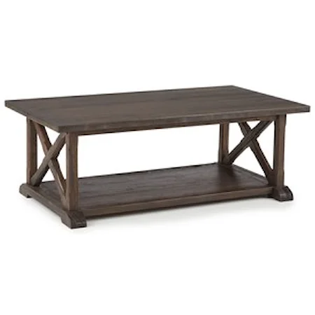 Rustic Cocktail Table with Lower Shelf