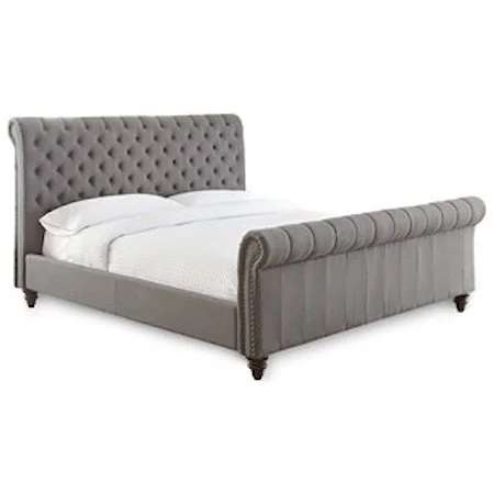 Queen Upholstered Sleigh Bed with Button Tufting