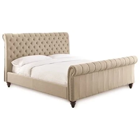 Queen Upholstered Sleigh Bed with Button Tufting