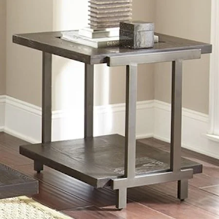 Industrial End Table with Metal and Glass Top