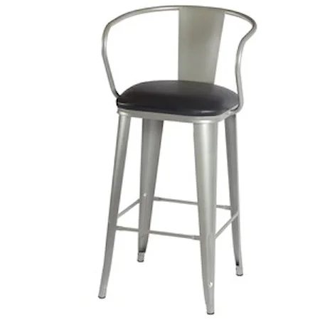 Retro Modern Silver Barstool with Faux Leather Seat