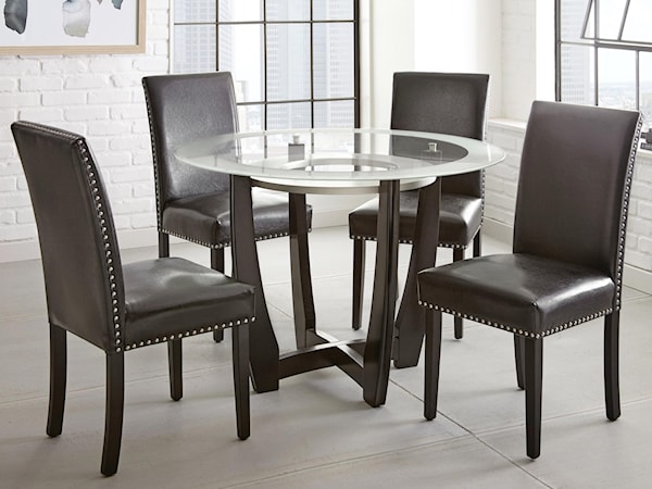 5pc 45" Round Glass Top Dining Table Set