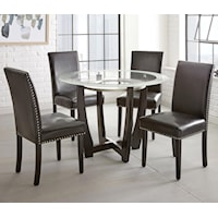 5pc Contemporary 45" Round Glass Top Dining Table Set with Black Chairs
