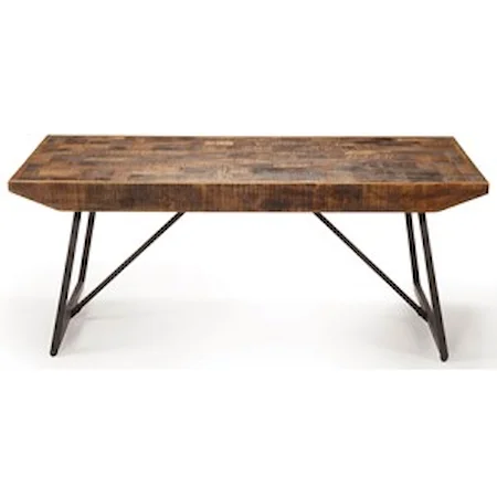 Rustic Industrial Cocktail Table with Parquet Pattern Wood Top