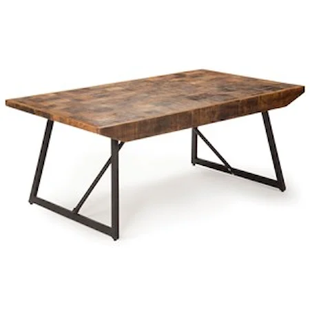 Rustic Industrial Cocktail Table with Parquet Pattern Wood Top