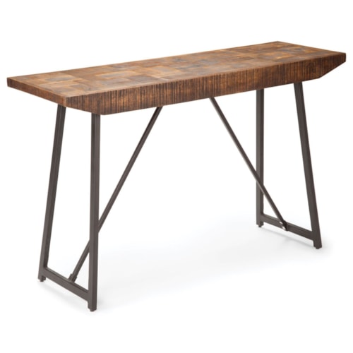Rustic Industrial Sofa Table with Parquet Pattern Wood Top