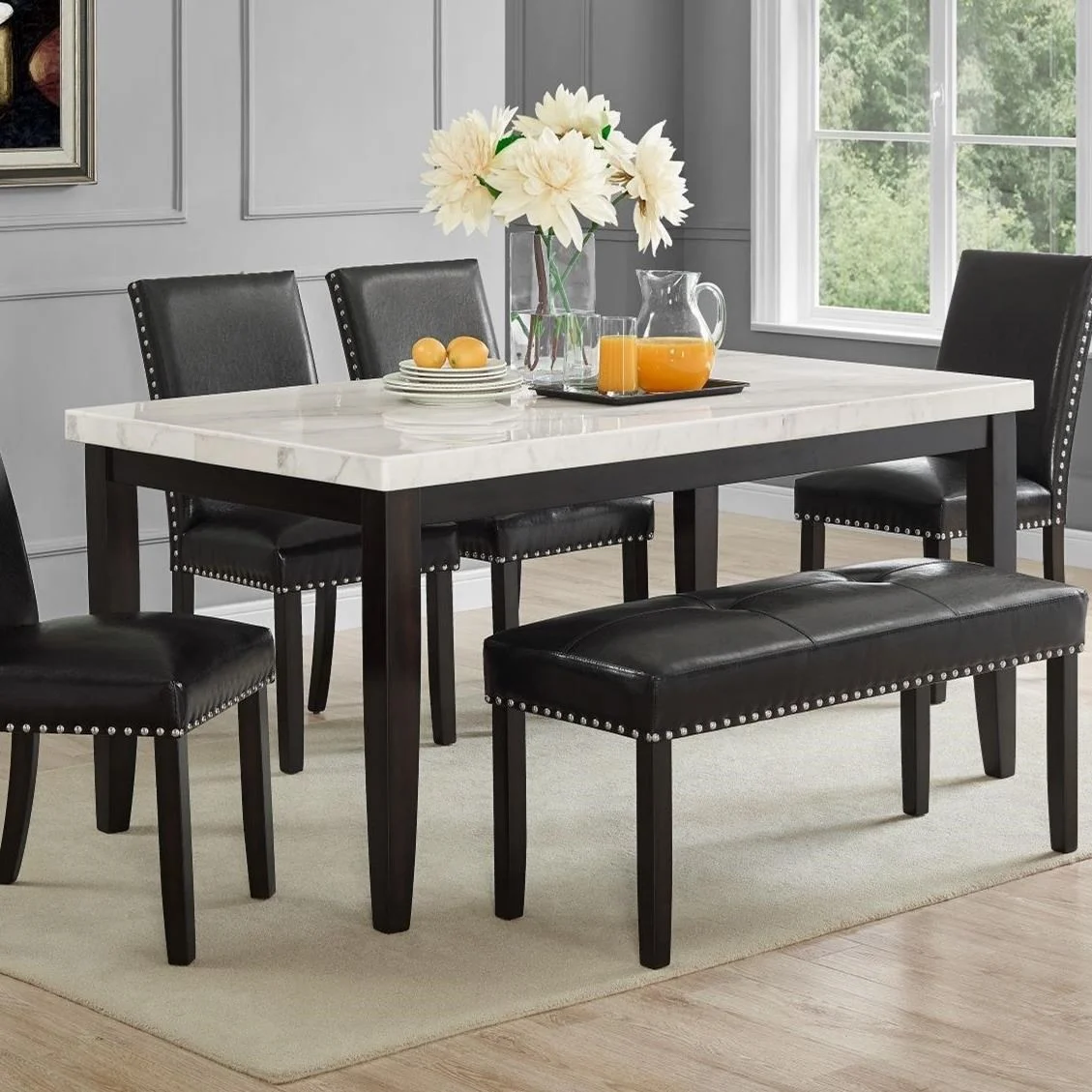 Steve Silver Westby WB380T Transitional White Marble Top Dining Table ...