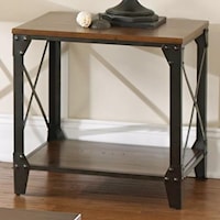 Industrial Square End Table with Solid Birch Hardwood and Metal Frame