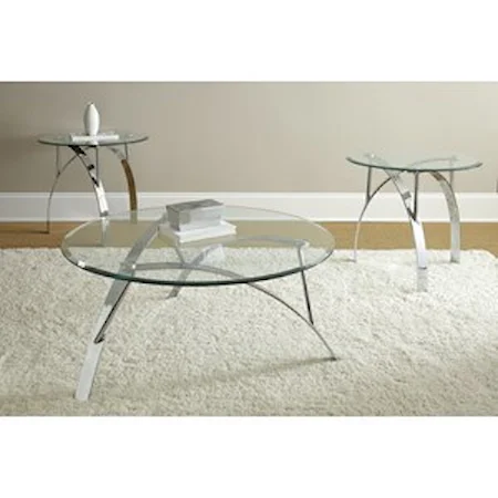3 Pack Cocktail and End Table Set with Round Glass Tops