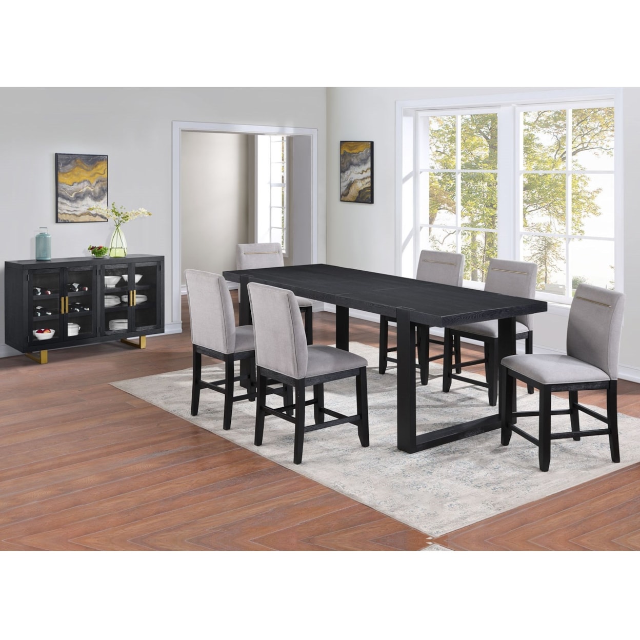 Steve Silver Yves YS500PT8PC Contemporary 9-Piece Table and Chair Set ...
