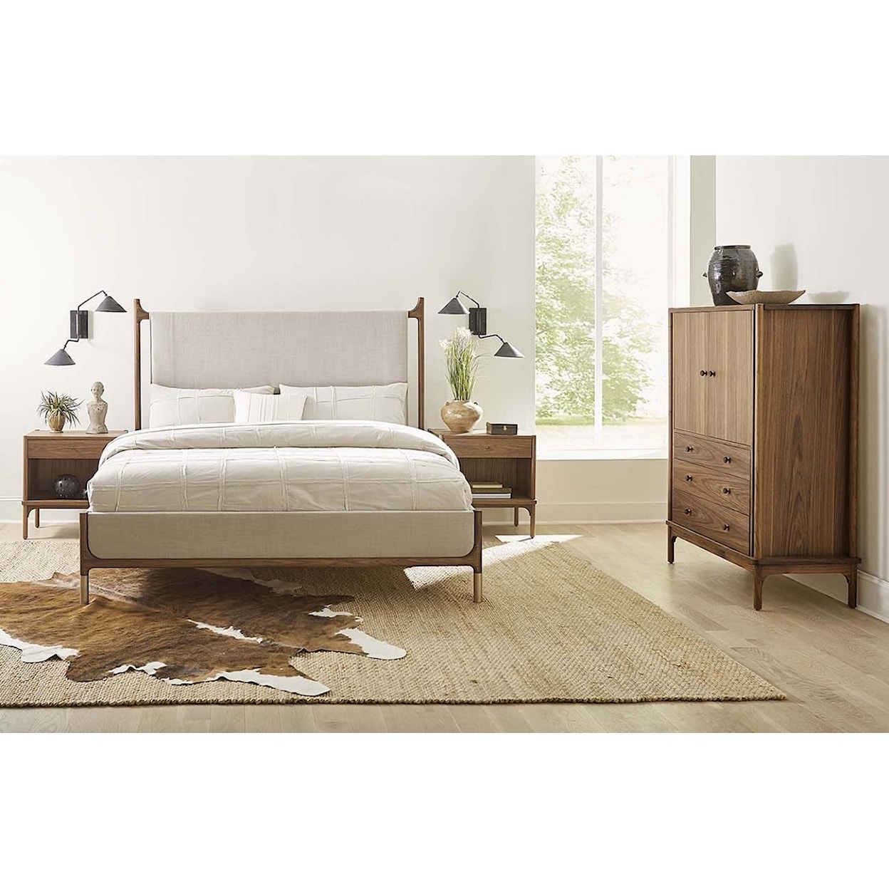 Stickley Walnut Grove Queen Solid Wood Upholstered Bed