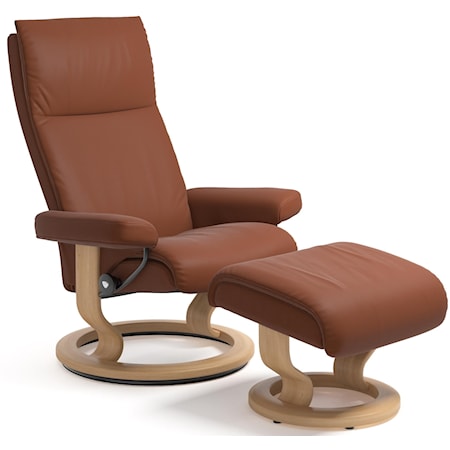 Stressless by Ekornes Aura Large Reclining Chair and Ottoman with Classic  Base | Sprintz Furniture | Recliner - Reclining Chair & Ottoman