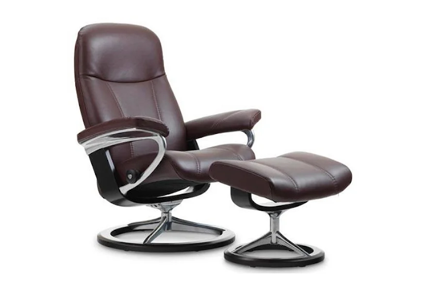 Stressless by Ekornes Consul Small Reclining Chair and Ottoman with Signature  Base | Sprintz Furniture | Recliner - Reclining Chair & Ottoman