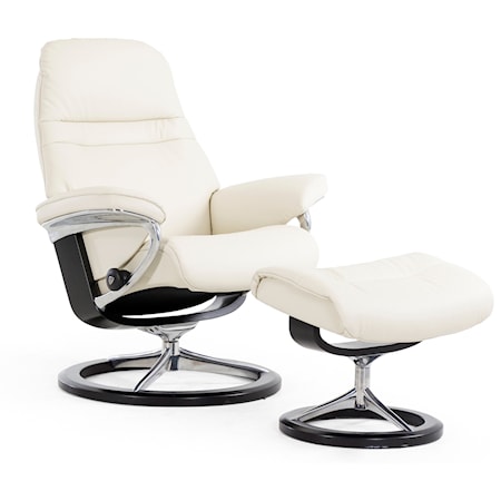 Small Reclining Chair and Ottoman with Signature Base