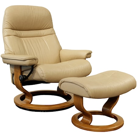 Large Reclining Chair & Ottoman with Classic Base