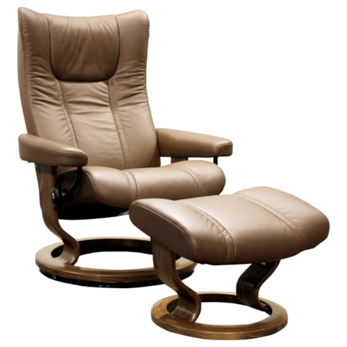 Casual Medium Reclining Chair and Ottoman with Classic Base