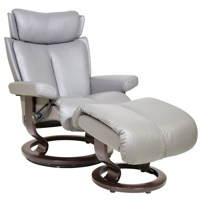 Stressless by Ekornes Magic Large Reclining Chair Ottoman with Classic Base Sprintz Furniture Recliner Reclining Chair Ottoman