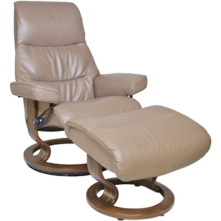 Stressless by Ekornes View Small Reclining Chair & Ottoman with Classic Base  | Sprintz Furniture | Recliner - Reclining Chair & Ottoman