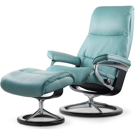 Stressless by Ekornes View 1308315 Paloma Aqua Large Reclining Chair &  Ottoman with Signature Base | Simon\'s Furniture | Recliner - Reclining  Chair & Ottoman