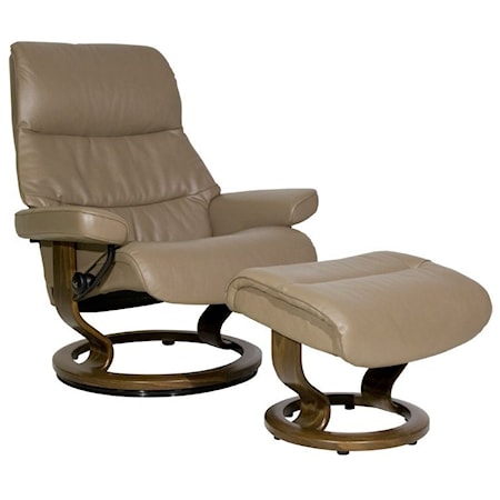 Large Reclining Chair & Ottoman with Classic Base