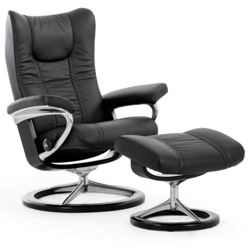 Casual Medium Reclining Chair and Ottoman with Signature Base