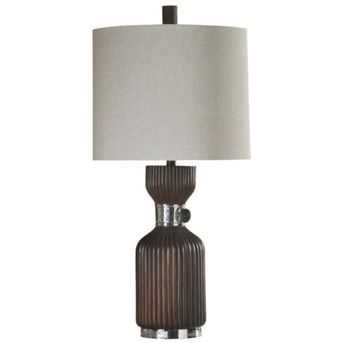 Walnut and Chrome Table Lamp with Base Rotary Switch
